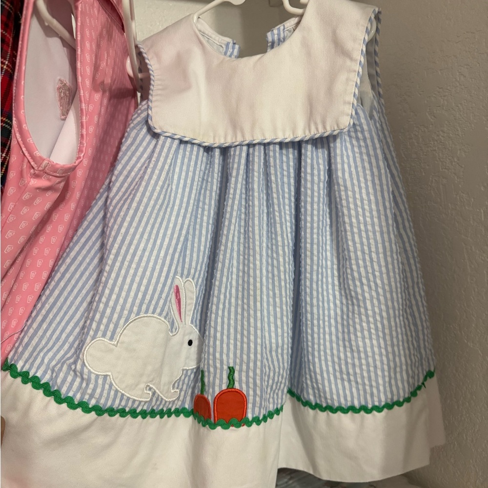 Perfect Easter White & Blue Striped Kids' Bunny Appliqué Dress